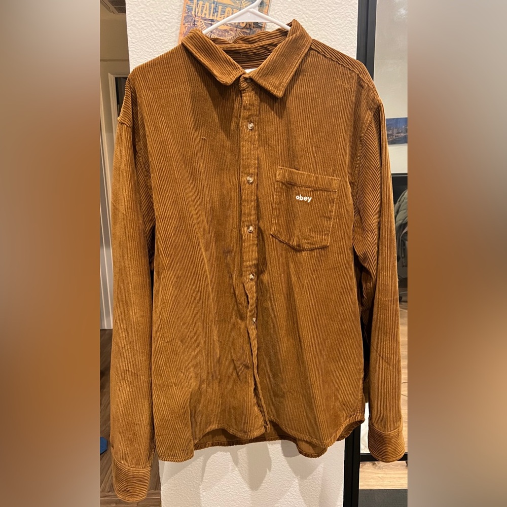OBEY MENS CORDUROY BUTTON UP LONG SLEEVE NWT